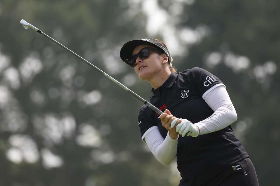 Australia's Hannah Green eyes a shot on the way to her playoff victory in the LPGA LA Championship at Wilshire Country Club