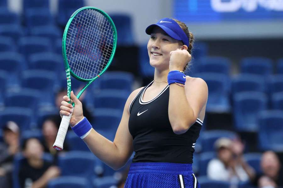 Andreeva celebrates her semi-final win Andreeva celebrates her semi-final win