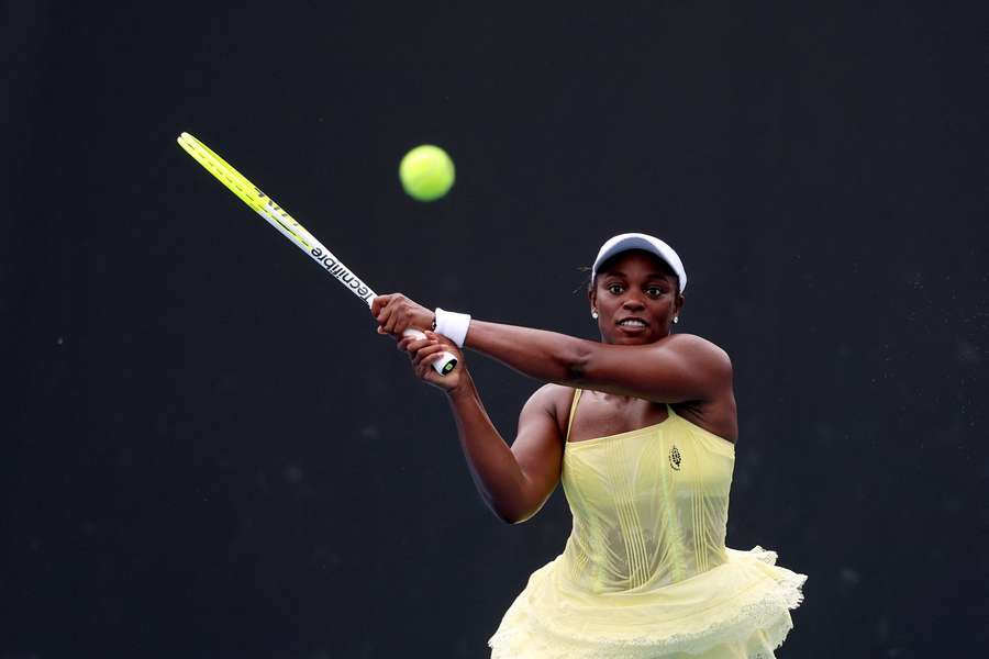 Sloane Stephens returns a serve from Lucia Bronzetti in Melbourne on Thursday.
