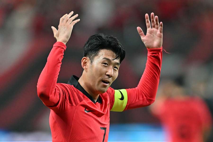 South Korea's Son Heung-min celebrates his goal against Cameroon