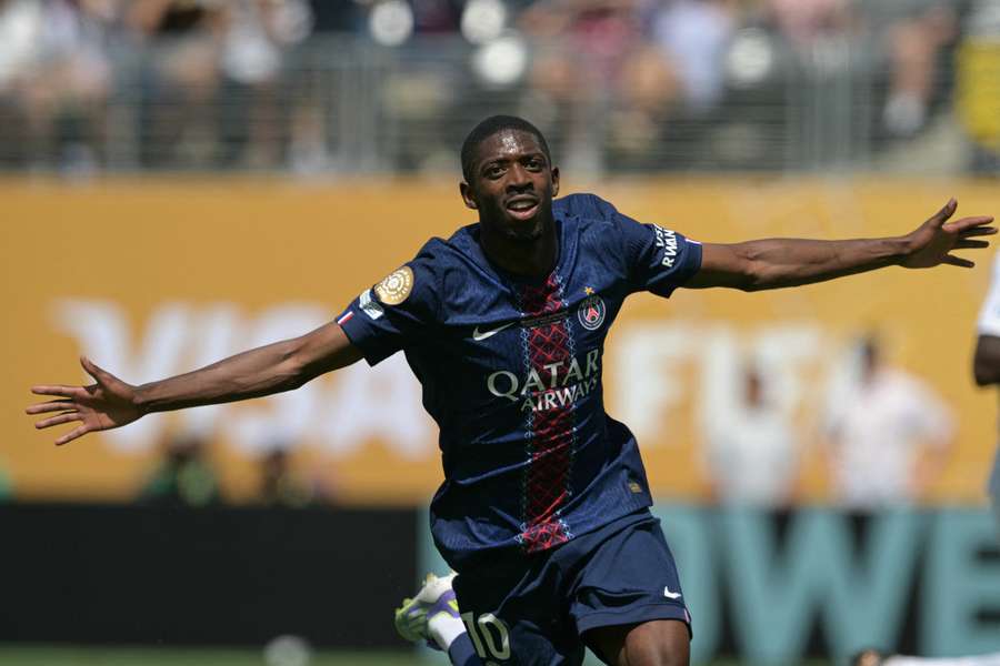 Ousmane Dembele celebrates his goal for PSG Ousmane Dembele celebrates his goal for PSG