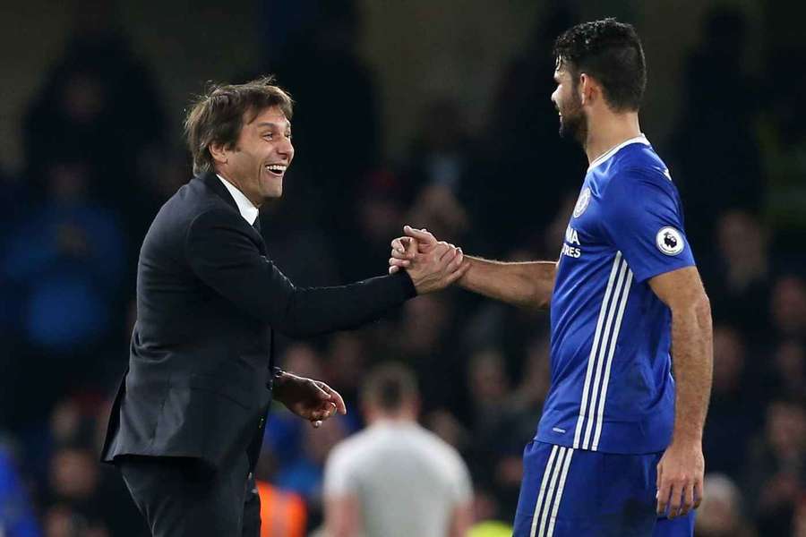 Diego Costa (R) with Antonio Conte at Chelsea