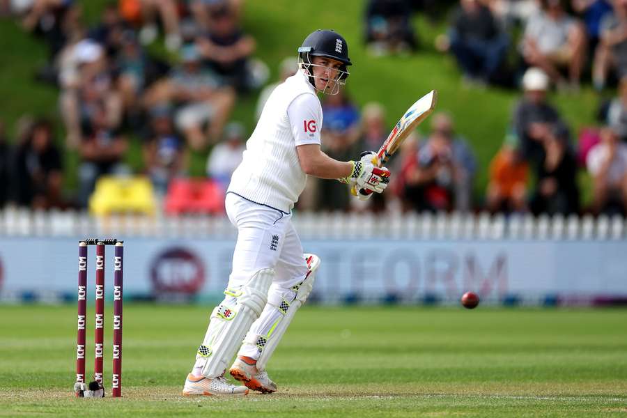 England's Harry Brook plays a shot