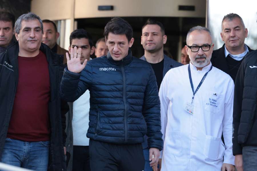 Turkish referee leaving the hospital