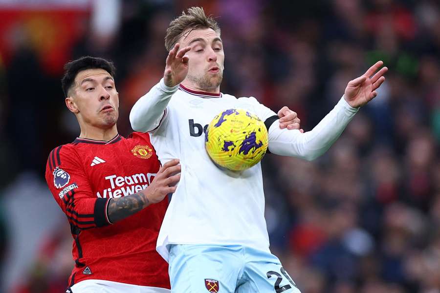 Manchester United's Lisandro Martinez in action against West Ham