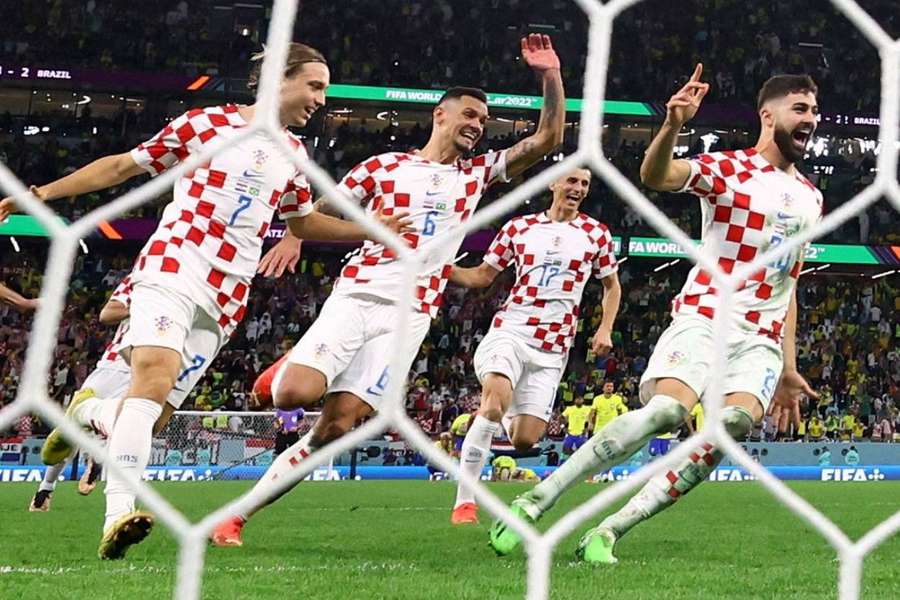 Croatia celebrate their quarter-final shootout win against Brazil