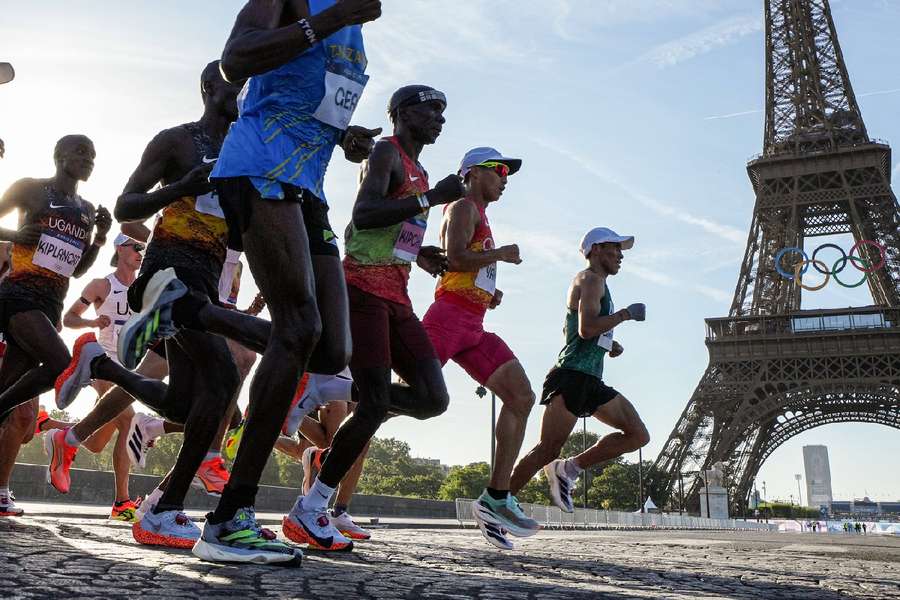 Eliud Kipchoge of Kenya competing in the Men's Marathon