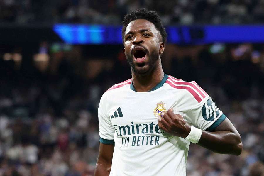 Vinicius Junior celebrates scoring a goal that was later disallowed
