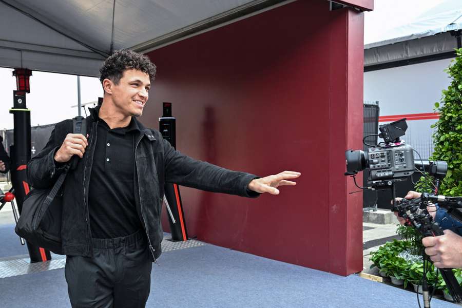 Lando Norris arrives at the Chinese Grand Prix
