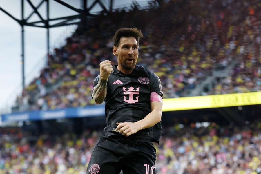 Messi celebrates after a goal against Nashville (2025)