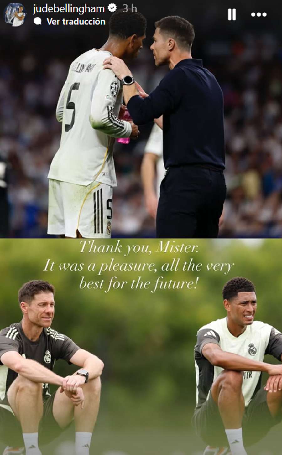 Mensaje de agradecimiento de Bellingham a Xabi Alonso Mensaje de agradecimiento de Bellingham a Xabi Alonso