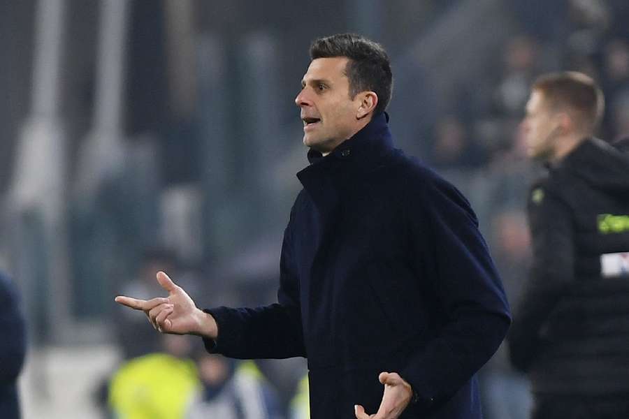 Juventus coach Thiago Motta looks on