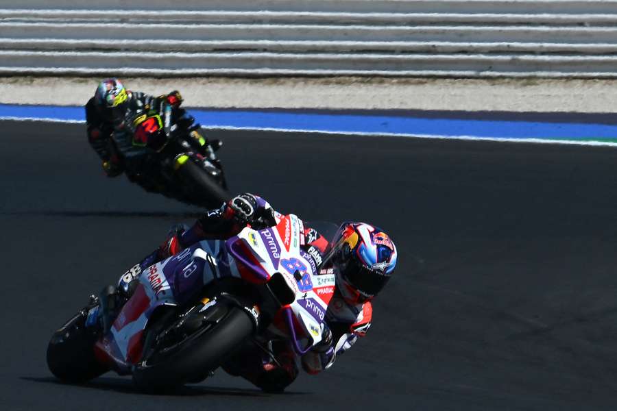 Prima Pramac Racing's Spanish rider Jorge Martin is chased by Mooney VR46 Racing Team's Italian rider Marco Bezzecchi