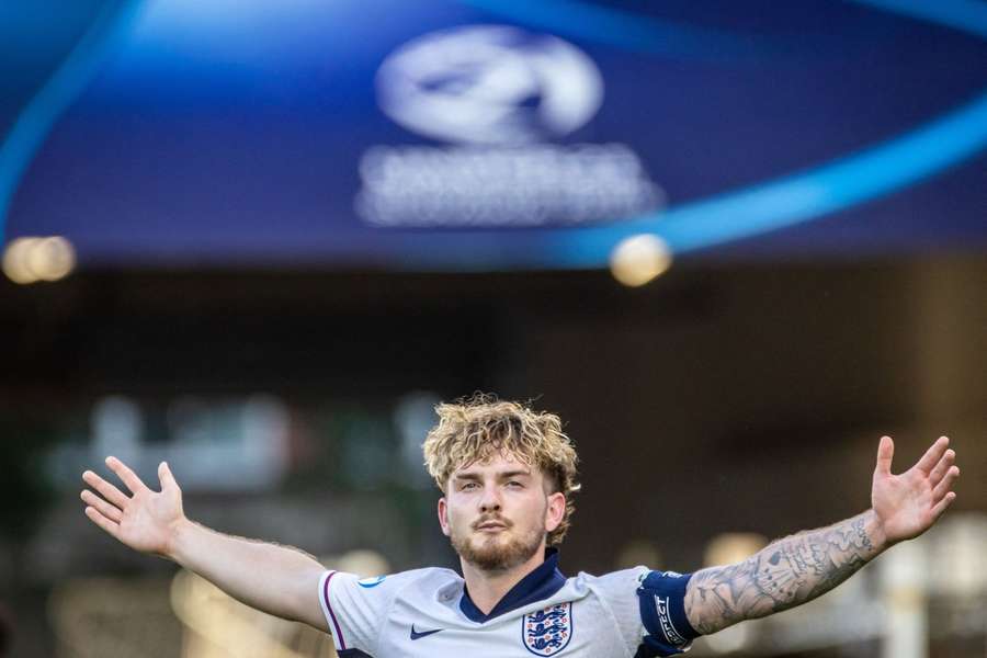 Harvey Elliott celebrates after netting the winner against the Dutch