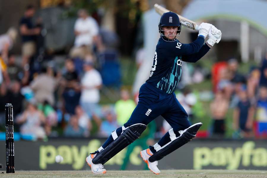 Jason Roy watches the ball after playing a shot during the first one day international (ODI) cricket match between South Africa and England