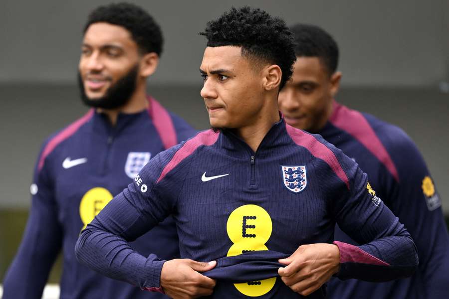Ollie Watkins of England looks on prior to a training session at St Georges Park