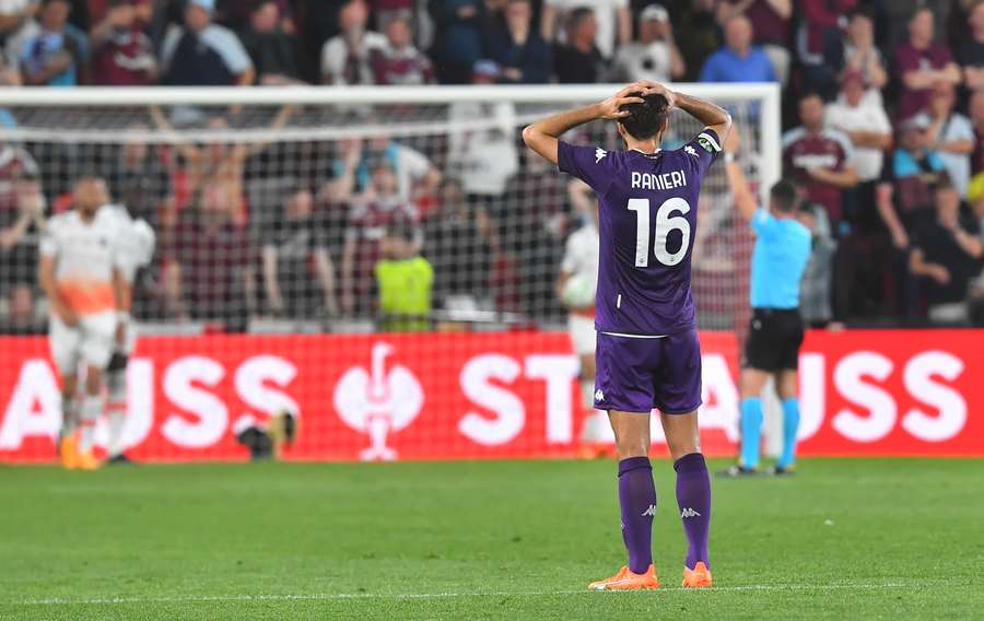 Luca Ranieri reacts as Fiorentina have a goal disallowed