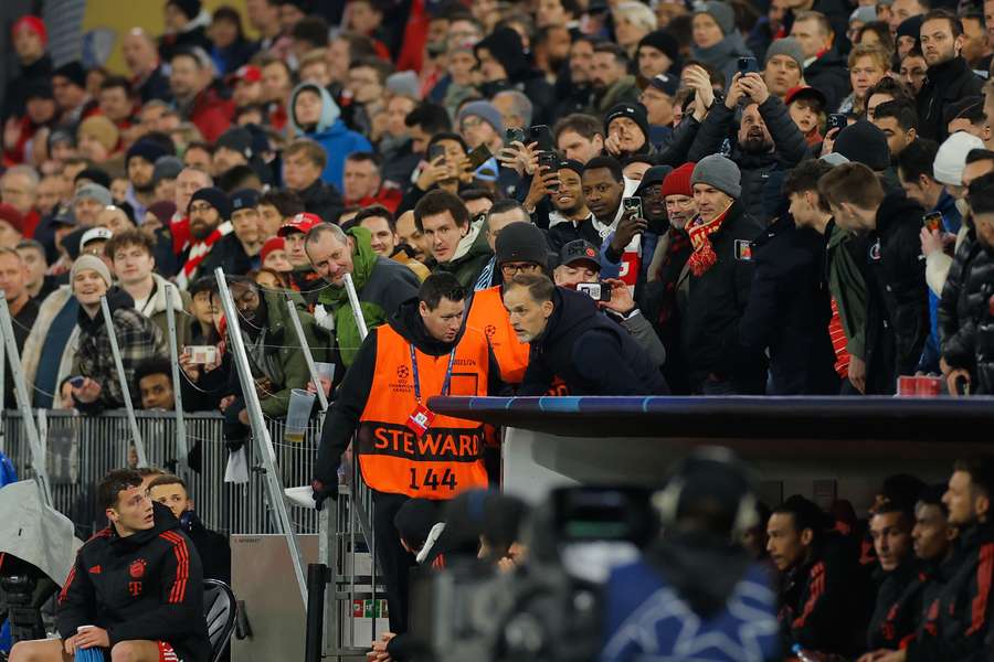 Thomas Tuchel is brought to the stands his red card