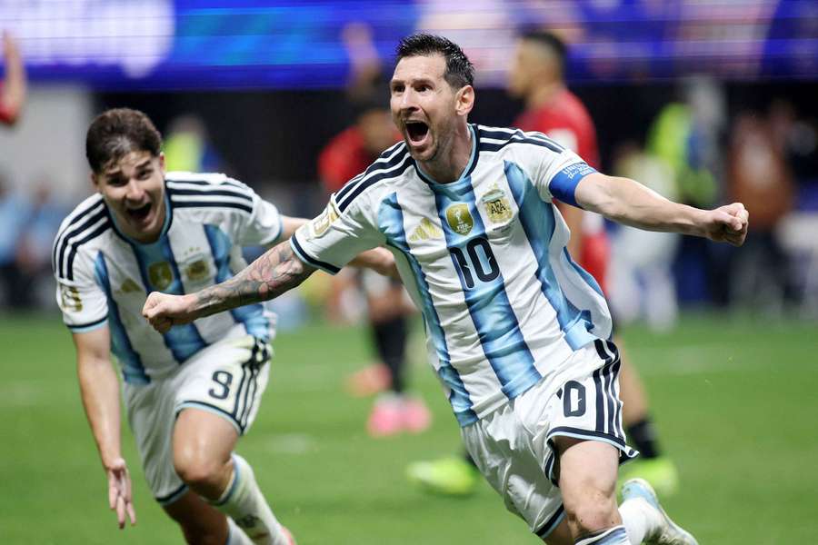 Lionel Messi celebrates his leveller against Egypt Lionel Messi celebrates his leveller against Egypt