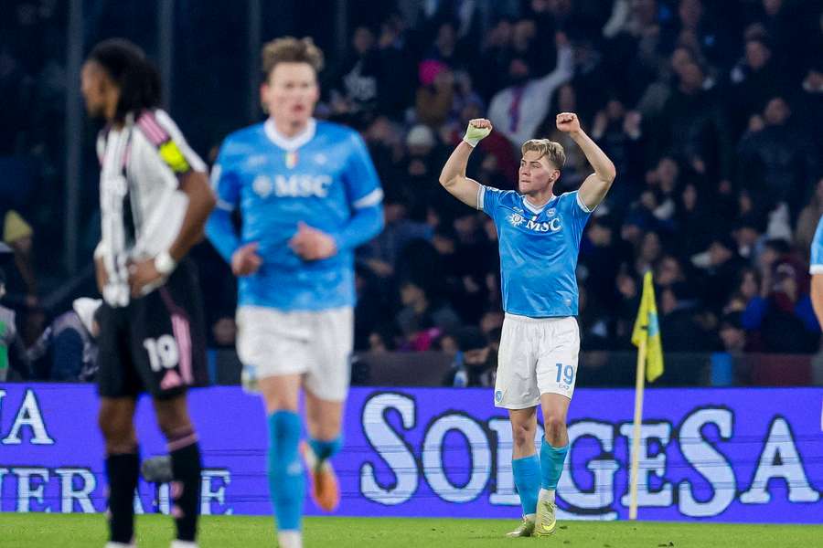 Matchwinner Rasmus Höjlund jubelt Matchwinner Rasmus Höjlund jubelt