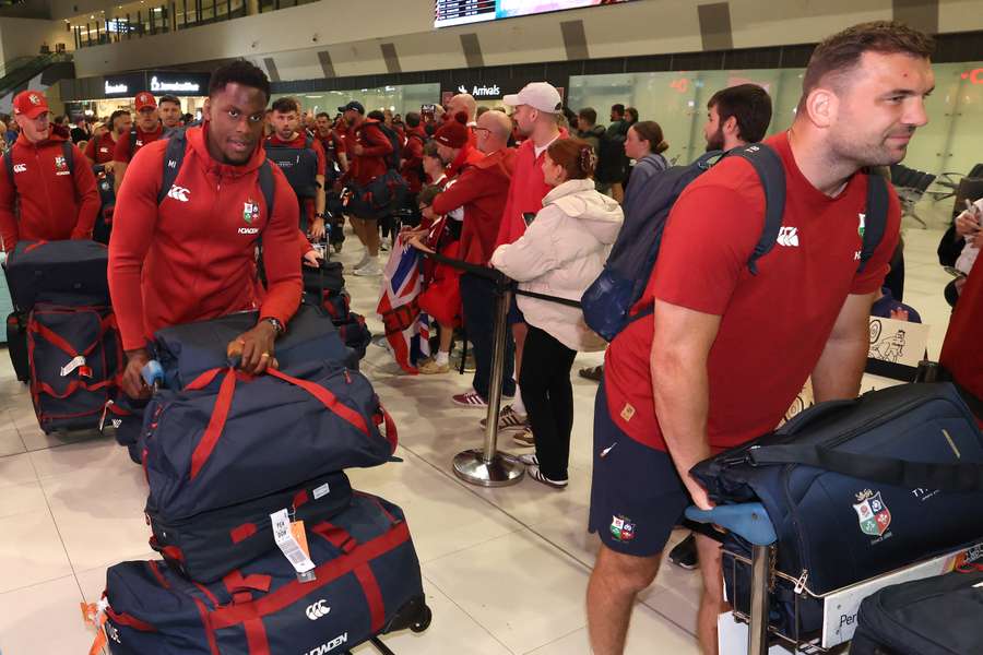 British & Irish Lions players arrive at Perth Airport earlier this week.
