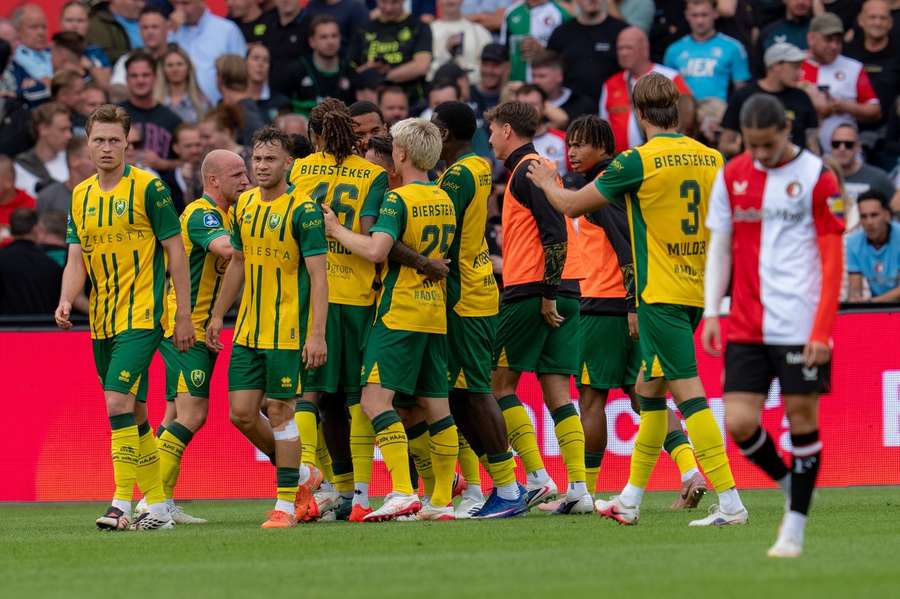 ADO Den Haag celebrate Sekou Sylla's 2-0 against Feyenoord