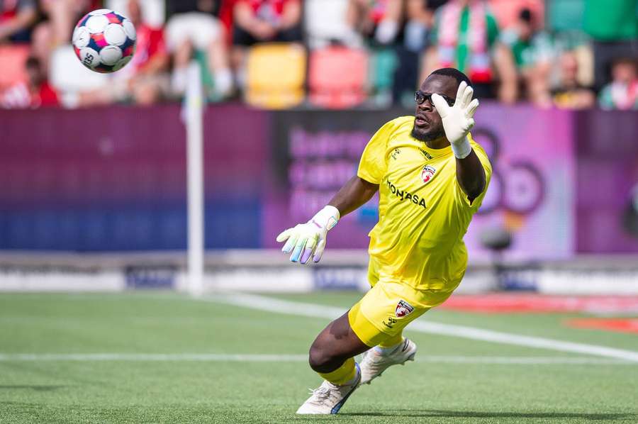 FC Midtjylland goalkeeper Ovie Ejeheri in action FC Midtjylland goalkeeper Ovie Ejeheri in action