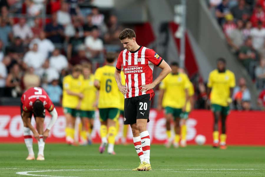 PSV's Guus Til sulks after Fortuna Sittard score against the champions PSV's Guus Til sulks after Fortuna Sittard score against the champions