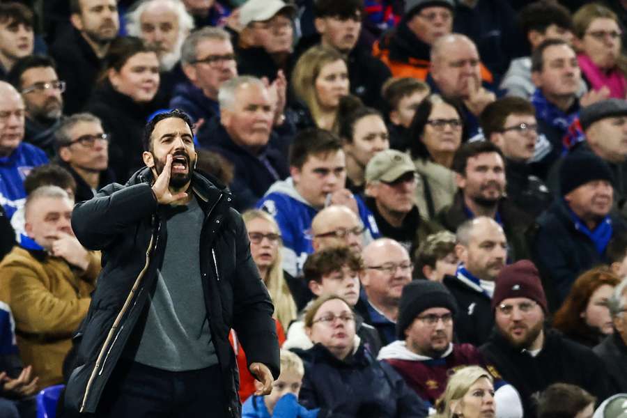 Manchester United head coach Ruben Amorim reacts