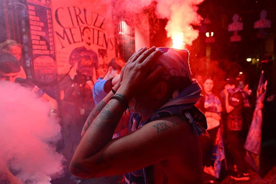 Napoli fans gathered at the Largo Maradona in the Quartieri Spagnoli district