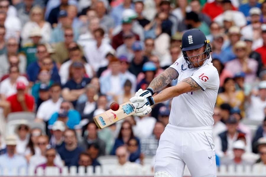 England's captain Ben Stokes plays a shot on day five of the second Ashes cricket Test match between England and Australia at Lord's