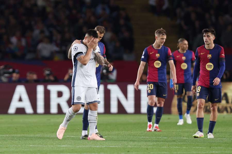 Inter's Lautaro Martinez was injured during the Champions League semifinal against Barcelona.