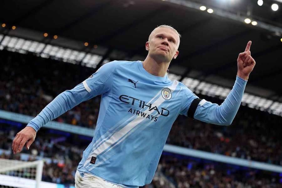Haaland celebra tras marcar el segundo gol del Man City