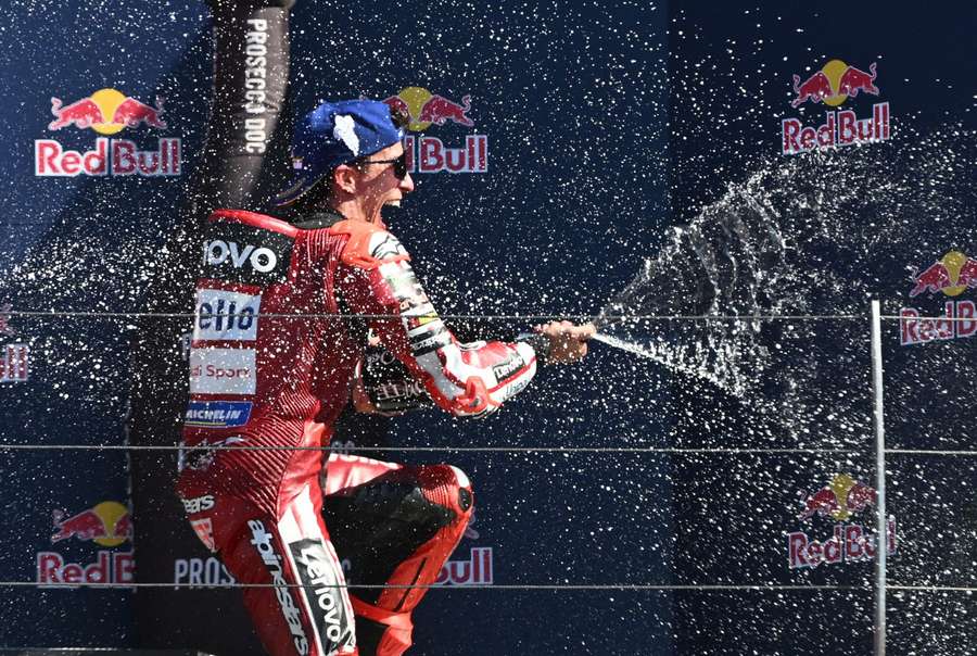 Marc Marquez fêtant l'une de ses victoires cette saison. Marc Marquez fêtant l'une de ses victoires cette saison.