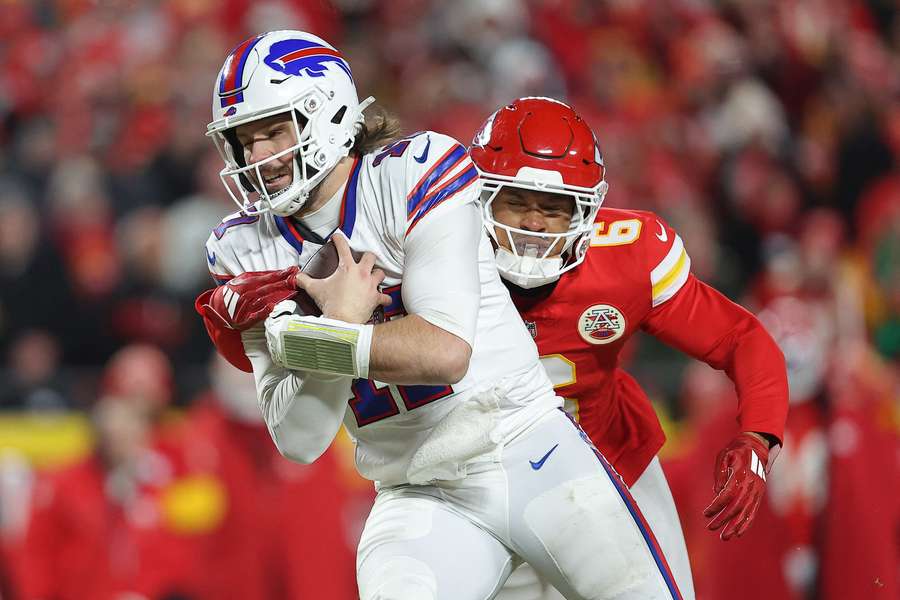 Chiefs' Bryan Cook tackles Bills' Josh Allen (#17) during the 2025 AFC Championship game Chiefs' Bryan Cook tackles Bills' Josh Allen (#17) during the 2025 AFC Championship game