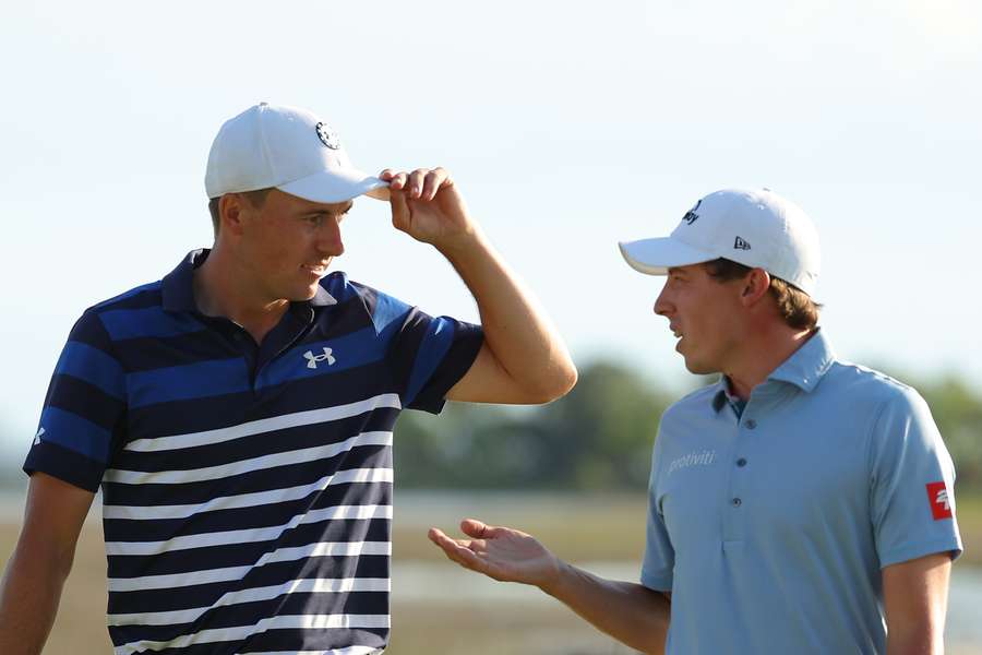 Jordan Spieth (L) of the United States and Matt Fitzpatrick (R) of England