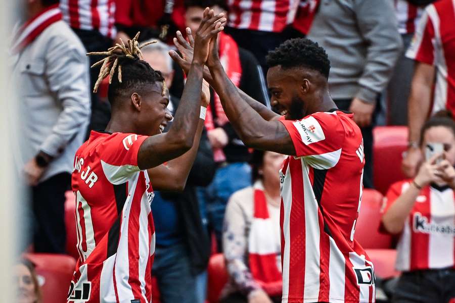 Nico Williams celebrates goal with brother Inaki Williams