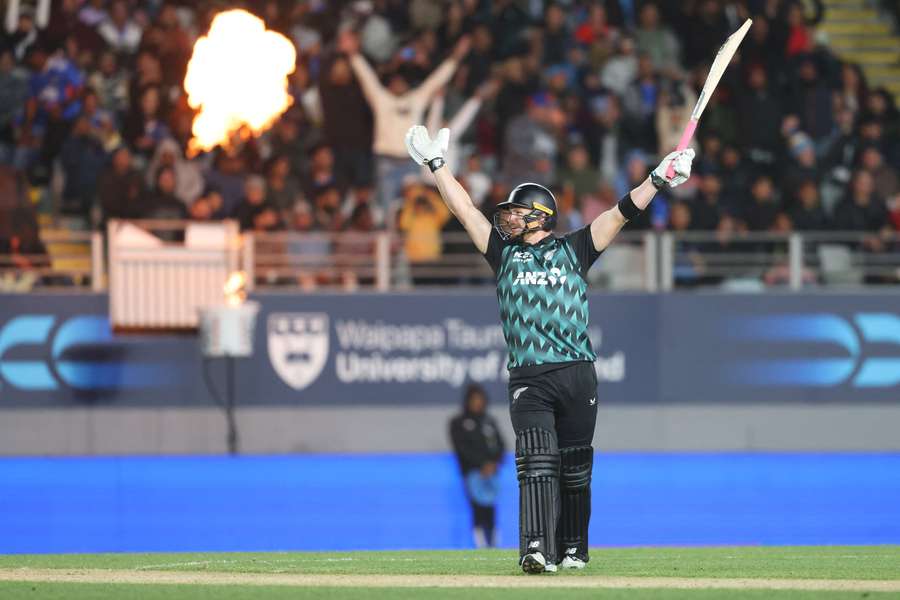 New Zealand's Glenn Phillips celebrates his century against India New Zealand's Glenn Phillips celebrates his century against India