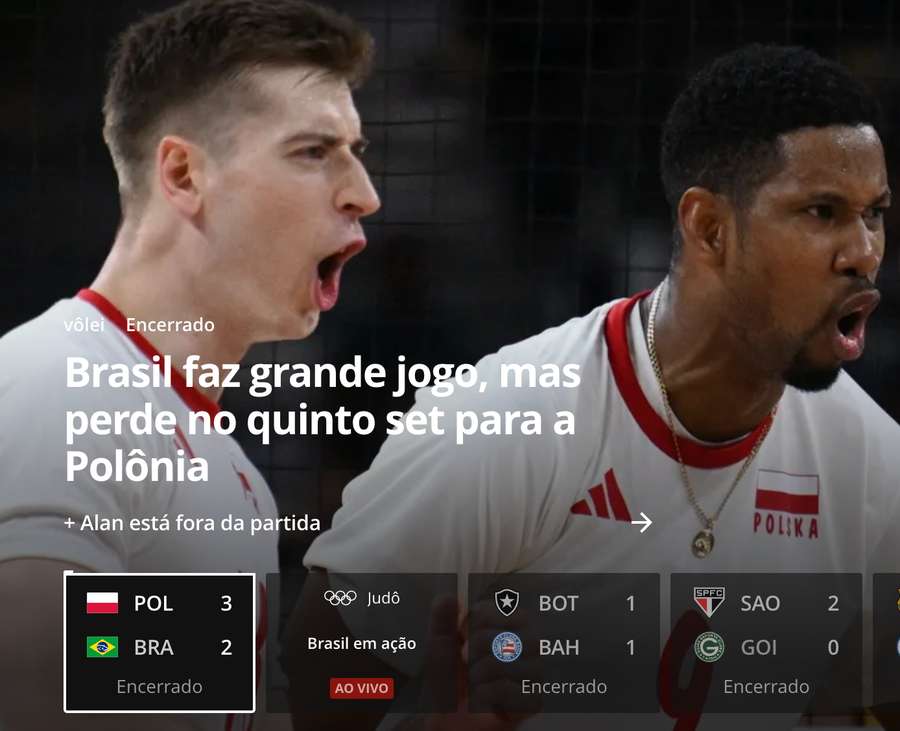 Brasil luta, mas...: manchete do site ge.globo