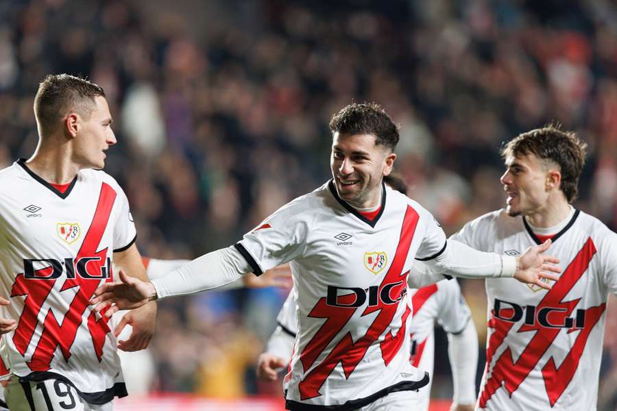 Rayo Vallecano's Adri Embarba celebrates after scoring against Celta Vigo