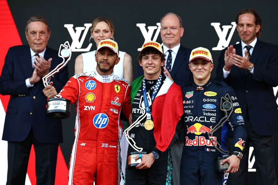 Lewis Hamilton, Kimi Antonelli and Isack Hadjar on the podium at the Monaco Grand Prix Lewis Hamilton, Kimi Antonelli and Isack Hadjar on the podium at the Monaco Grand Prix