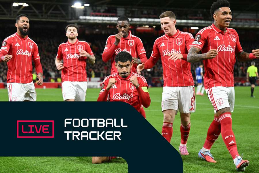Nottingham Forest celebrate scoring the opening goal against Porto