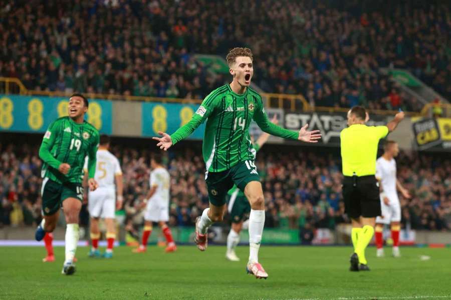 Northern Ireland's Isaac Price celebrates scoring their side's second goal 