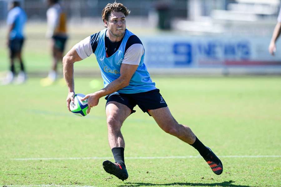 James O'Connor passes the ball during a Wallabies training session.