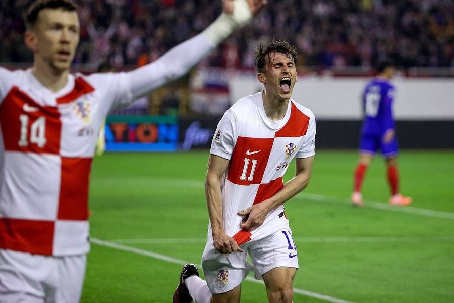 Ante Budimir a celebrar o seu golo contra a França 