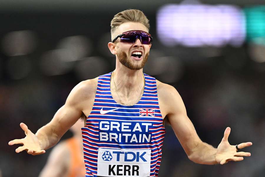 Britain's Josh Kerr celebrates winning the men's 1500m final