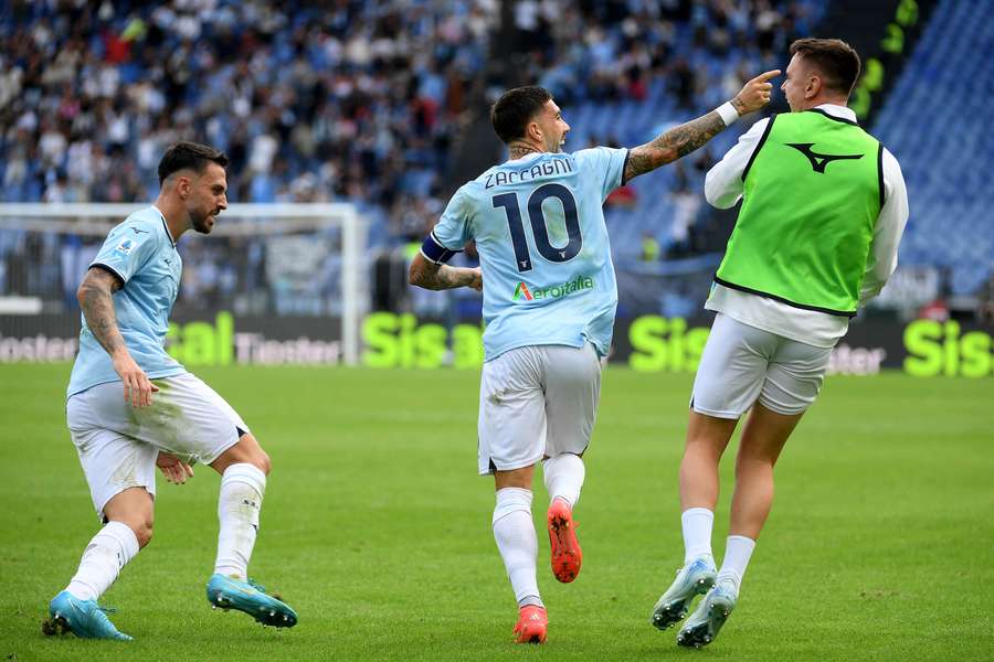 Lazio players celebrate goal