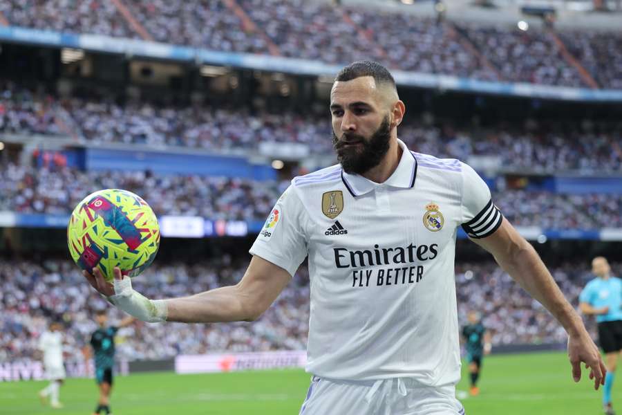 Karim Benzema tijdens een wedstrijd van Real Madrid 