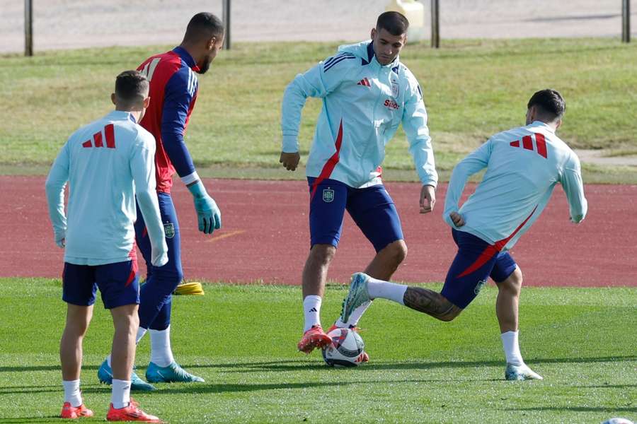 Álvaro Morata, en un entrenamiento con España