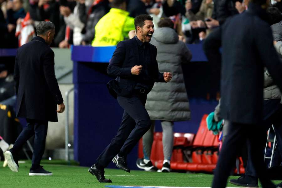 Diego Simeone celebrating Atletico Madrid's win over Leverkusen